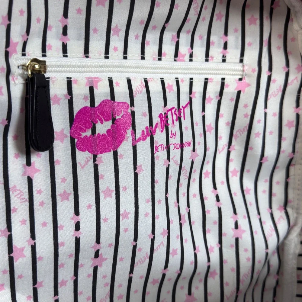 Luv Betsey by Betsey Johnson Pink Faux Fur FoxBackpack Black Faux Leather Trim